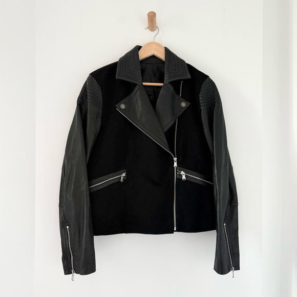 Marc Jacobs black leather and wool biker moto jacket - Large - Picture 3 of 8